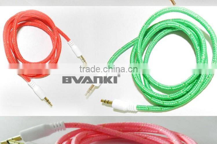 New premium 2016 Fabric Braided Flat AUX Cable For IPod Iphone MP3 Audio Cable 3.5mm for samsung galaxy j3 free samples