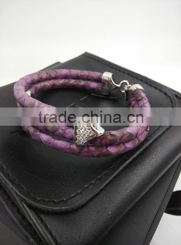 2016 Newest Arrival Hot Selling New Fashion Handmade Bracelet Colorful Python Skin Leather Round