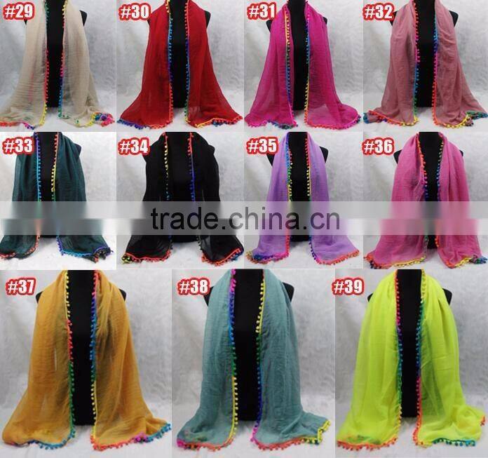 Custom Viscose Pompom Lady Muslim Dubai Scarf