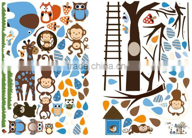 2016 Large Size Kids Cartoon Monkey Giraffe Owl Bird Wall Stickers