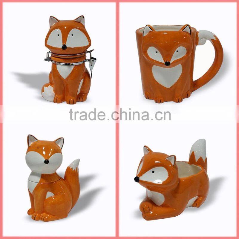 Cheap ceramic pet bowl wholesale fox design