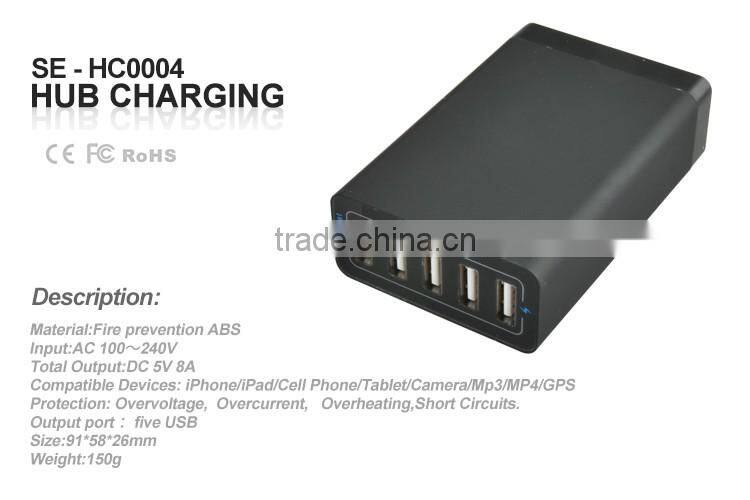 5V 8A 5 Port Desktop USB Charger Multi Port Charging Station Intelligent Chip Fast Charge USB HUB