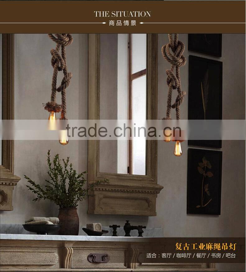 Retro DIY Art Hemp Rope Pendant Light 200cm Creative Art Chandelier Dining Room LED Droplight