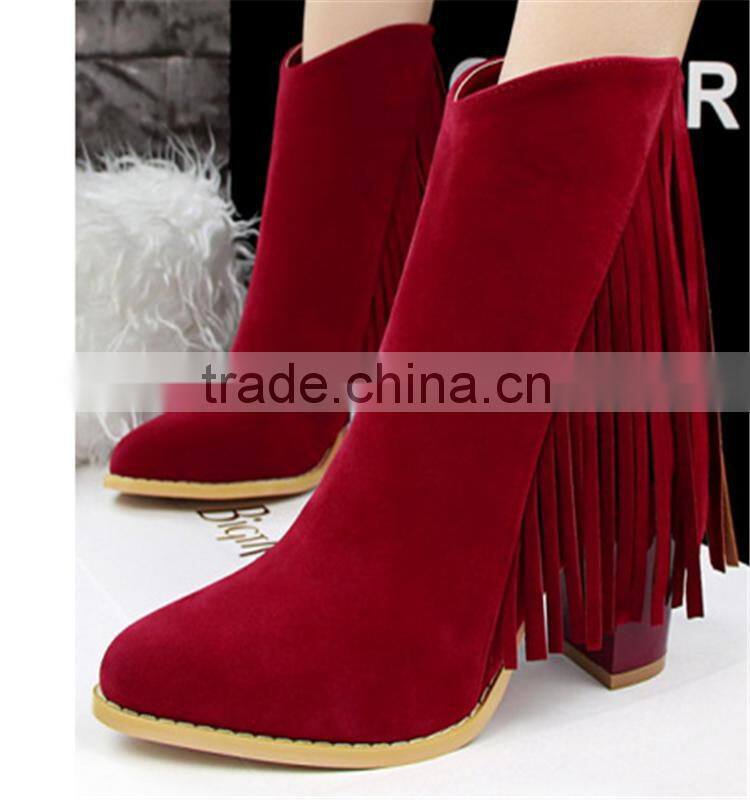 70mm girl tassel thick heel red suede nude mature sexy women high heels boots