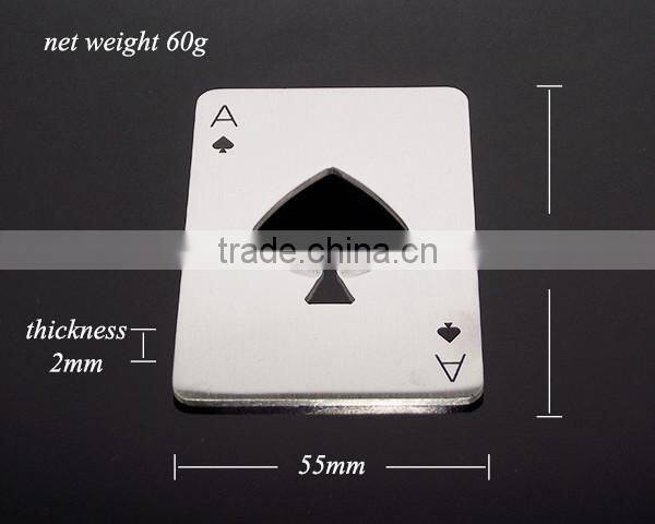 Promotion Beer Gifts Spades A Printed Brushed Stainless Steel Metal Playing Card Shaped Poker Bottle Opener