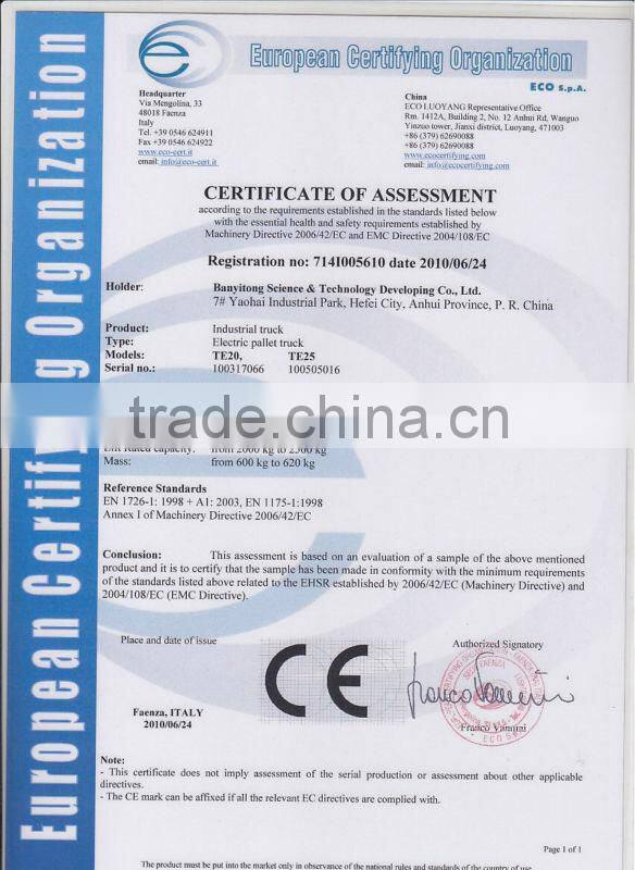 4000kg electric pallet truck with CE and SGS certification