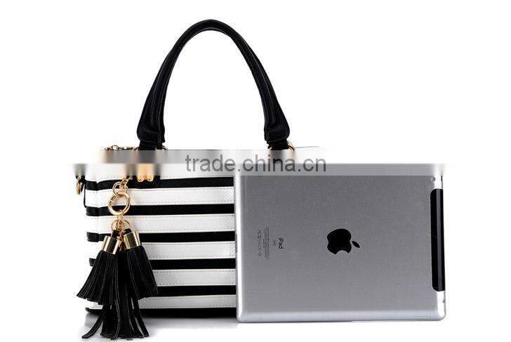 2013 stripe pattern PU shouldber bag with logo hangtag brand shoulder bag