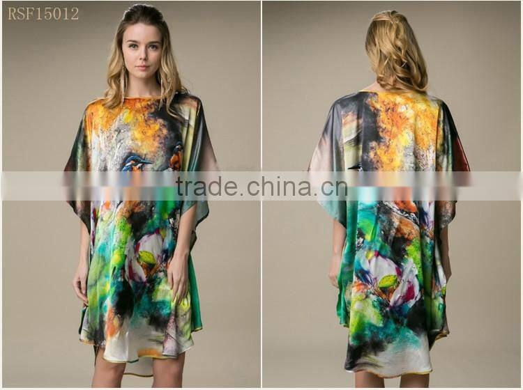 beach 100%satin silk women popular one size kaftan dress