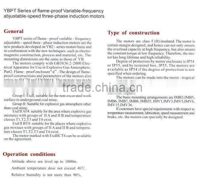 YBPT Series of flame-proof Variable- frequency abjustable-speed three-phase induction motors
