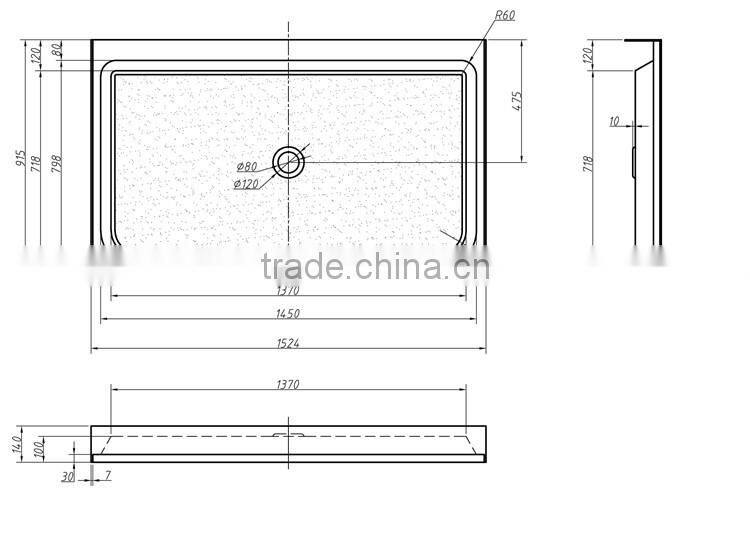 SUNZOOM single threshold shower base,thin shower tray,left and right center drain shower base,