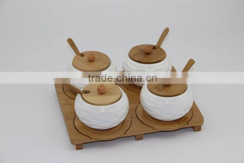 2015 Hot Selling ceramic pot for spice NEW DESIGN kitchen ceramic pot 4 pcs square ceramic pot set