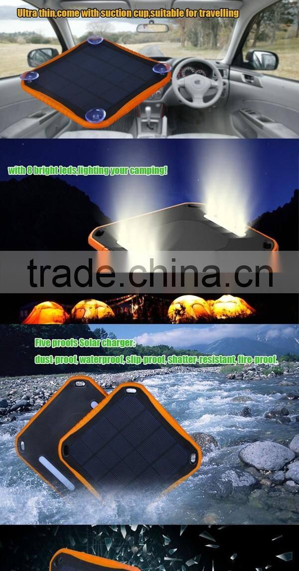 Waterproof Fireproof led light 5600mAh Dual USB Ports external backup battery charger Solar Power Bank for mobile phone tablet