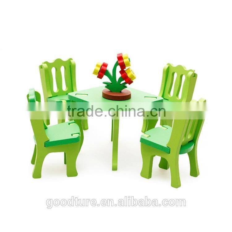 3D Assembling Mini Furniture Dining Table And Chair Set Wooden Toy DIY Toy