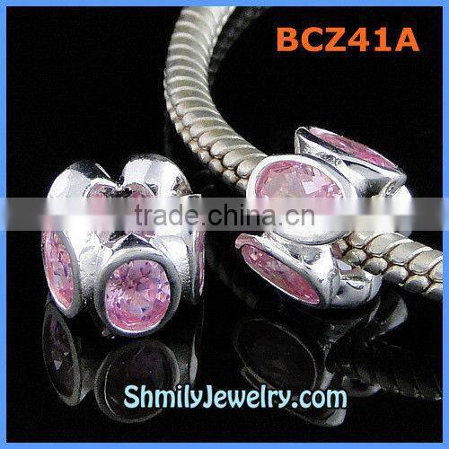 Wholesale Red CZ Rhinestone 925 Sterling Silver Spacer Beads BCZ40A