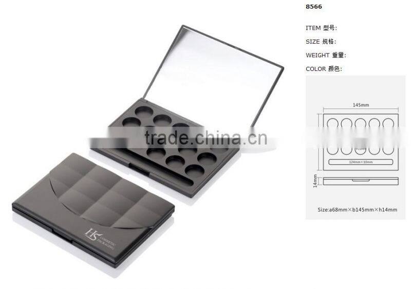 15 color black square cosmetic eyeshadow case with mirror