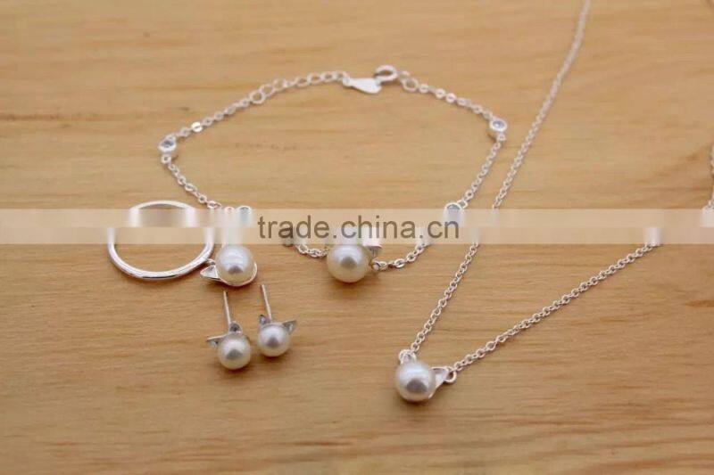 New Pearl indian bridal Jewelry african silver necklace wedding jewelry set