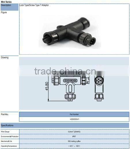 3pins, power,IP67, mini Tee waterproof connectors