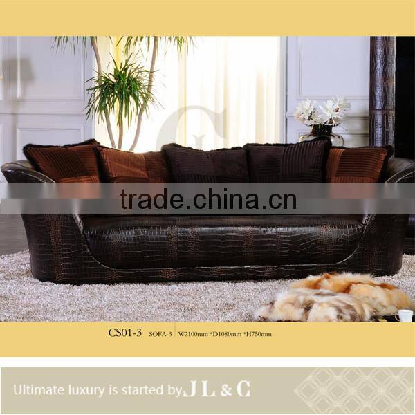 New luxury genuine leather sofa, three-seat Sofa with oxhide leather, JS01-23 from china supplier-JL&C Furniture