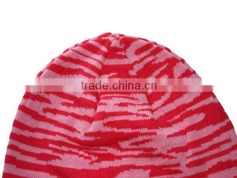 rose and pink fir zebra knit fashion hat beanie for women