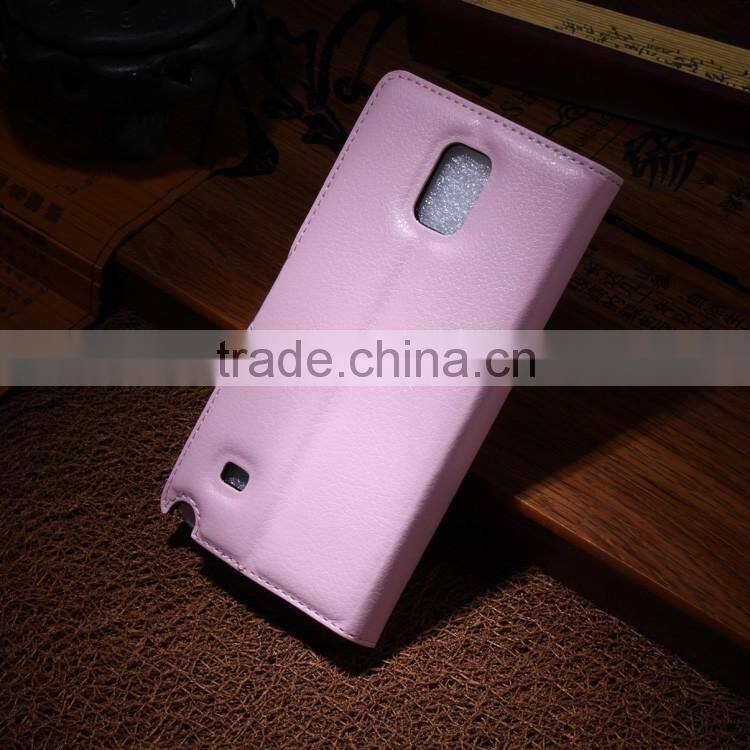 Hot Selling Ultra Thin Lichee PU Leather Case Wallet Folio Flip Cover for Samsung GALAXY Note 4
