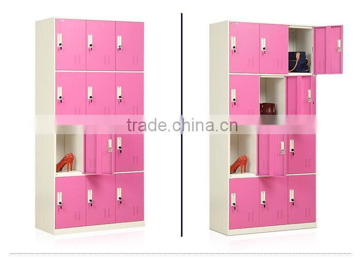 12 door pink stainless steel wardrobe multi-door steel closet locker fashionable key lock steel locker