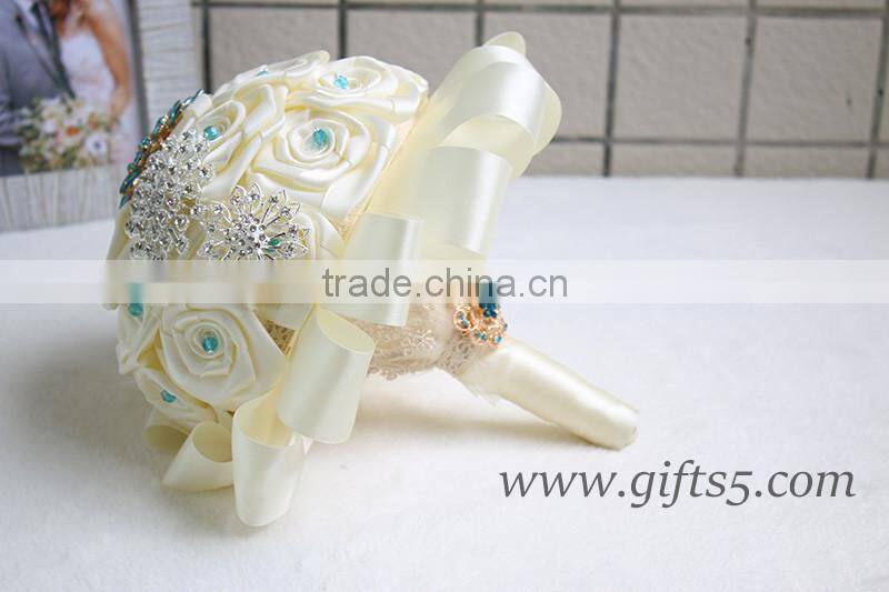 Handmade silk flower bouquets Vintage Inspired Alternative Large Satin Roses Wedding Bridal Bouquet