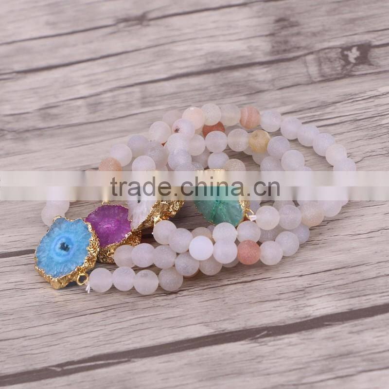 Mix Color Quartz Stone Druzy Bracelets Matte Frosted Agate Beads Bracelets