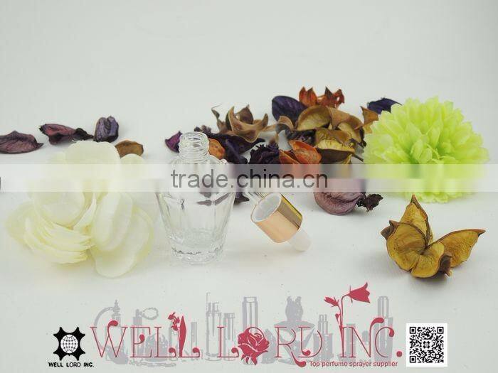 Personal care refillable 14ml transparent glass dropper bottle