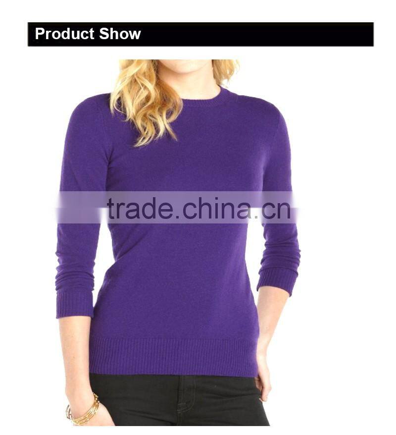 16FZCAS13 crew neck women sweater cashmere pullover