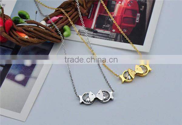 gold and silver fashion pendant fancy fish withe zirconia necklace for gift