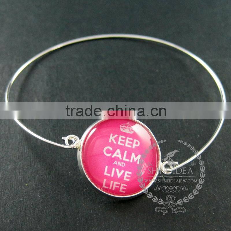 65mm diameter one end open keep calm series 1 candy color collage art cabochon silver wiring fashion bangle bracelet 6420002