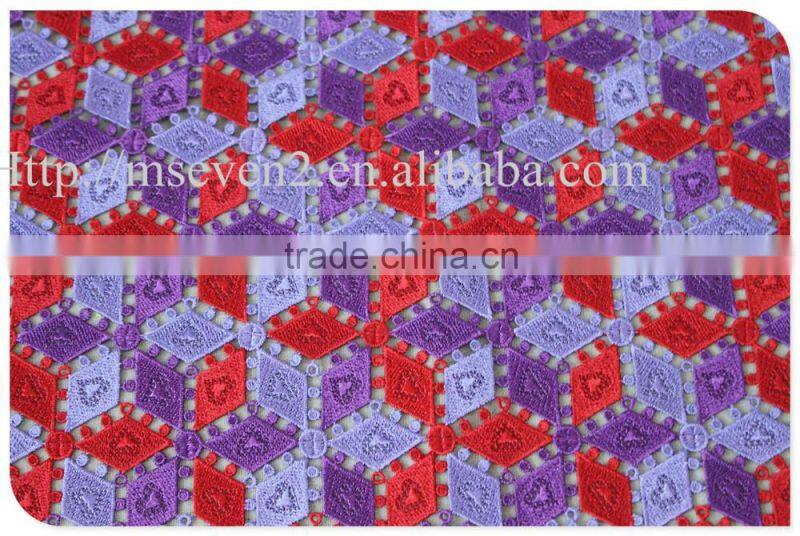 Fashional two colors plaid embroidery african french lace fabric water soluble