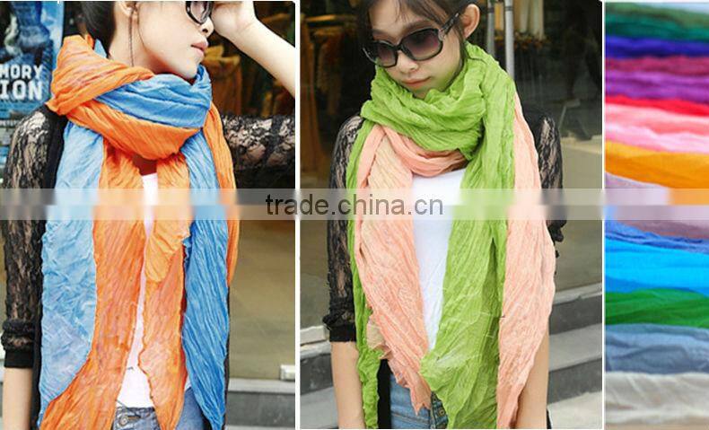 Promotion 1Dollar Scarf 2014 New Fashion Women Girls Candy Color Crinkle Long Soft Scarf Wrap Shawl Stole