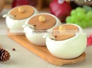 ceramic canister set with bamboo lids, bamboo spice set with ceramic jar, spice rack set