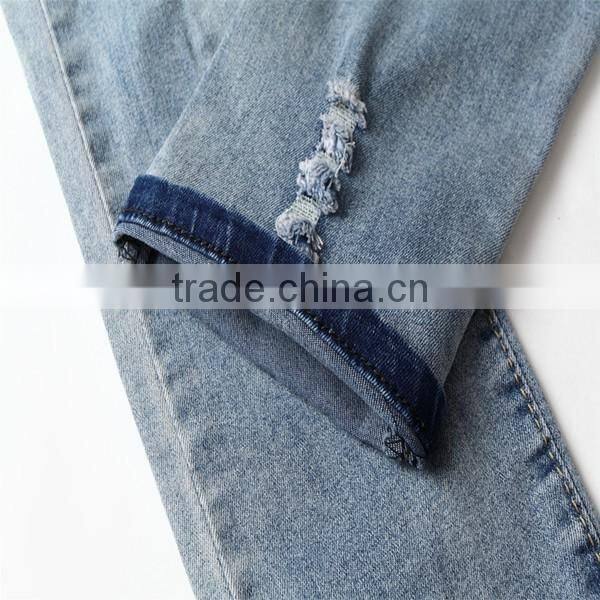 Korea style men ripped jeans washed ankle destroyed pants