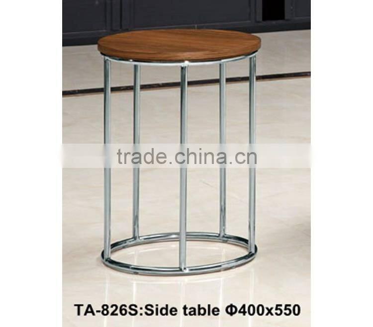 DESIGN SIDE TABLE COFFEE TABLE TABLE MDF WALNUT ROUND SILVER METAL TA-826S