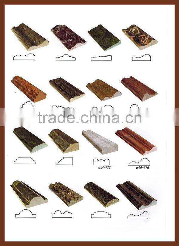 Polished white marble chair rail, marble mouldings, marble trim