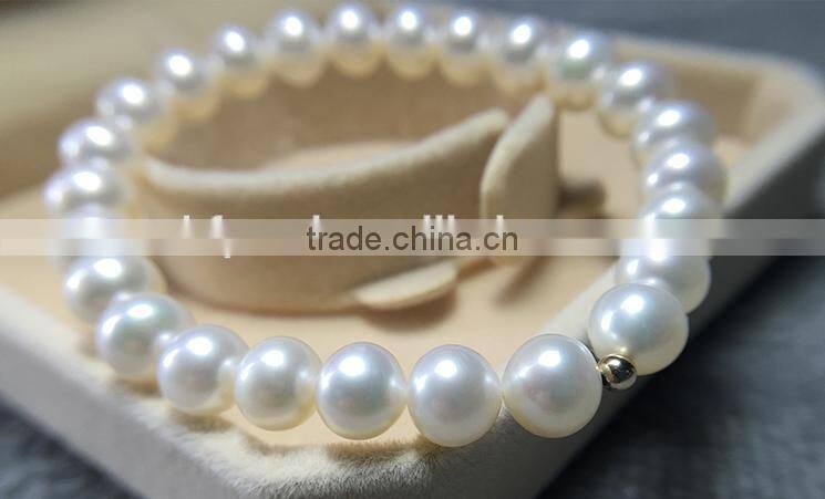 hottest 8-9mm white round freshwater pearl love bracelet