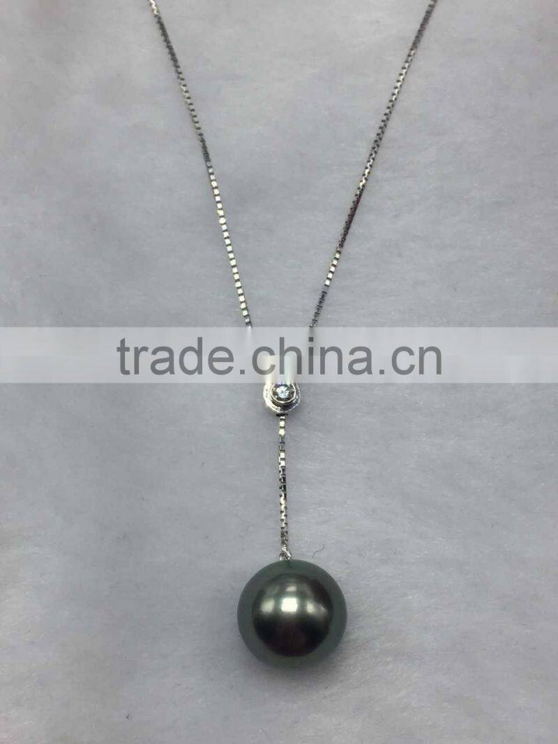 wholesale 10mm round tahitian peacock green pearls pendant necklace