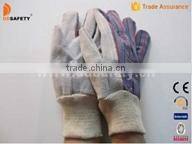 Stripe Cotton Back Knit Wrist Cow Split Leather Safety Glove