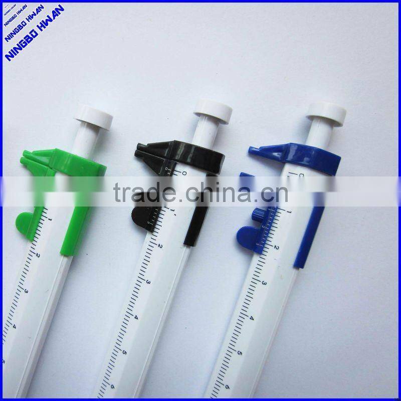 Quality metallic color plastic caliper pen for office promotion