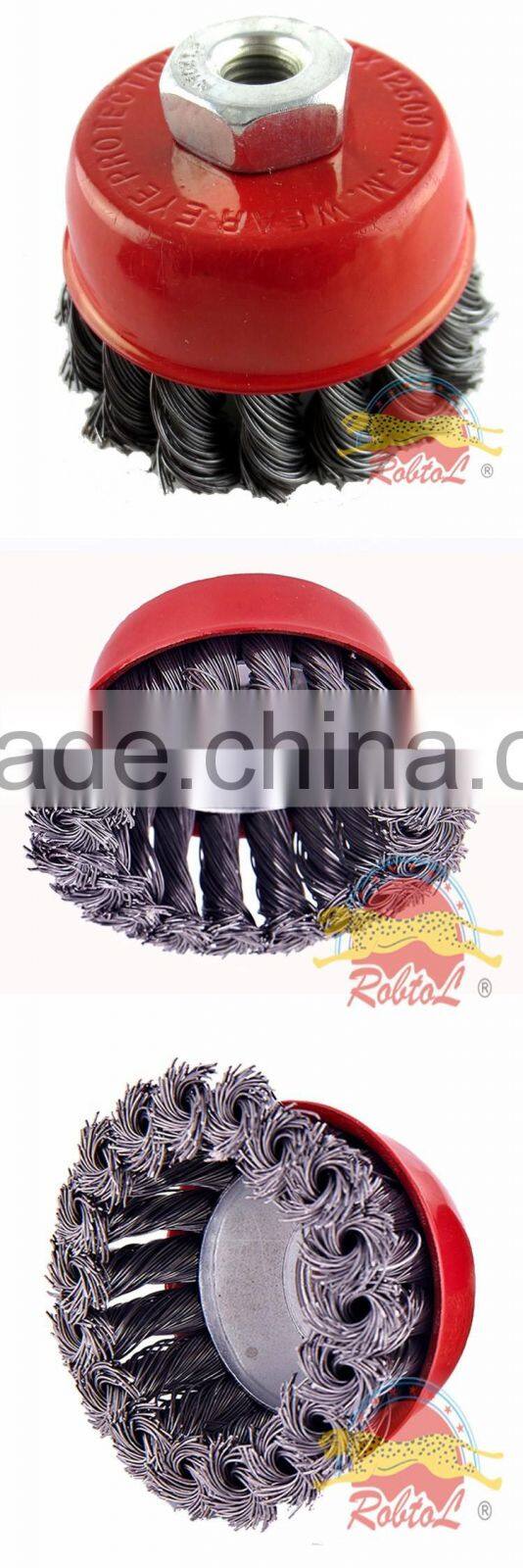 3" steel wire cup brush wheel twist knot crimped bowl disc abrasive M10 round grinding cheaning brush