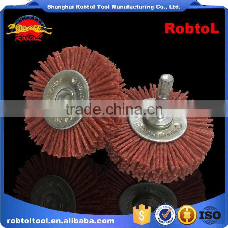 75mm circular abrasive hex shank nylon filament wheel shaft mounted spindle deburring rust crimped twist knot bowl non spark