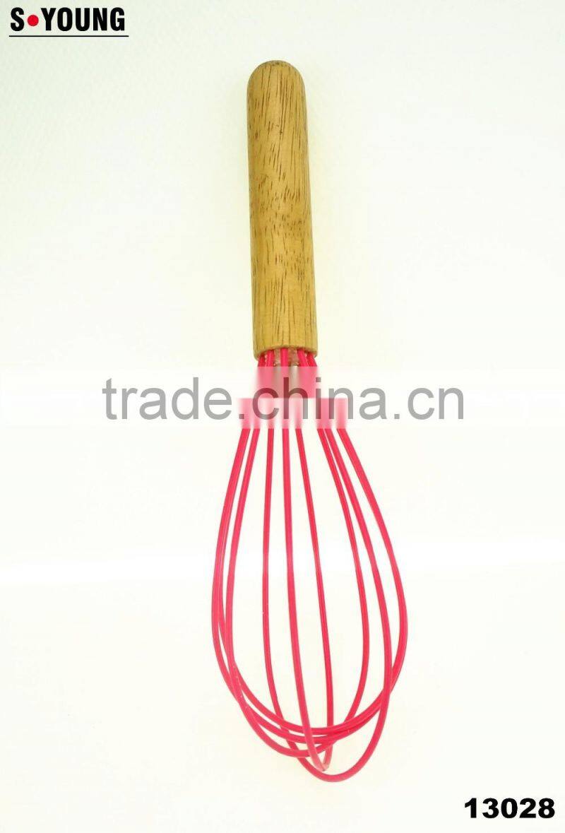 13042 Wooden Whisk Silicone Milk and Egg Whisk Heat Resistant Non-Stick with Beech Handle