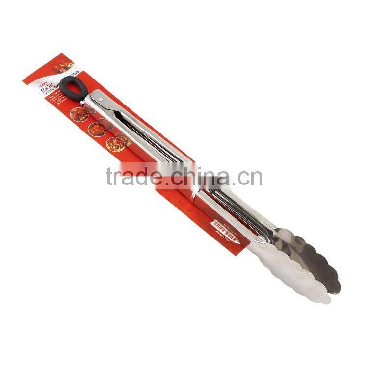 Daily useful cheap kitchen stainless steel bbq food tong with bamboo handle