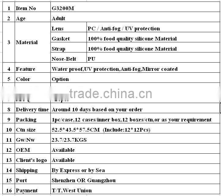 Anti-fog Mirrored Lens Wholesale Adult Swimming Goggles with quick adjustable buckle