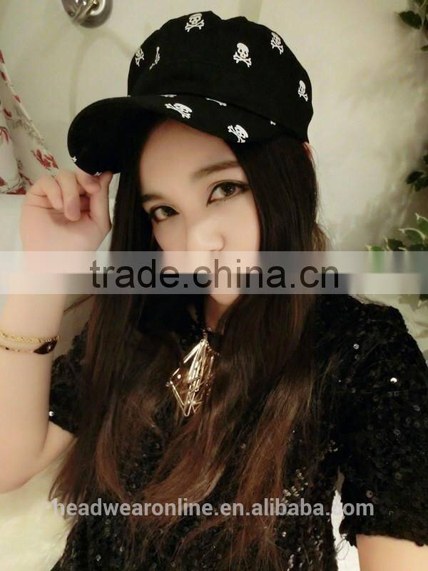 Custom New Fashion Skull Flat-top Cotton Military Caps China Factory