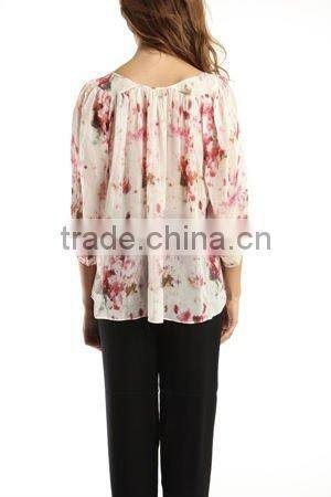 12DR905 flower printed women chiffon Blouse
