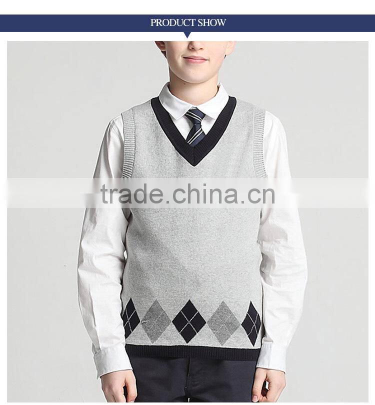 New England impression cotton V collar student boys knitted vest custom school uniform