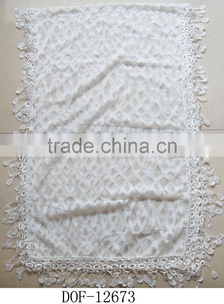 Fashion 100%cotton popular lady geometrical cotton white lace scarf